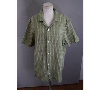 Common People Shirt XL Mens Green Striped Short Sleeve Button Up